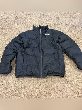 The North Face Reversible 550 Down Puffer Jacket Youth Medium Black/Gray READ